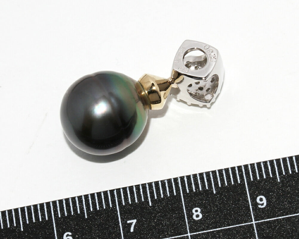 Pt900 K18YG バロックパール ペンダント 12.9mm ダイヤ 0.30ct