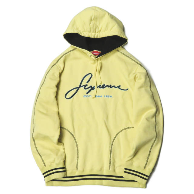 Supreme コントラスト 刺繍 フーディー M イエロー