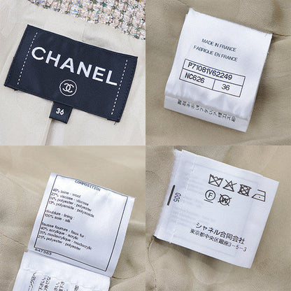 シャネル グリッターフェイクファーツイードノーカラージャケット