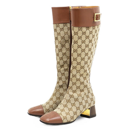 グッチ GGキャンバス レザー ロングブーツ