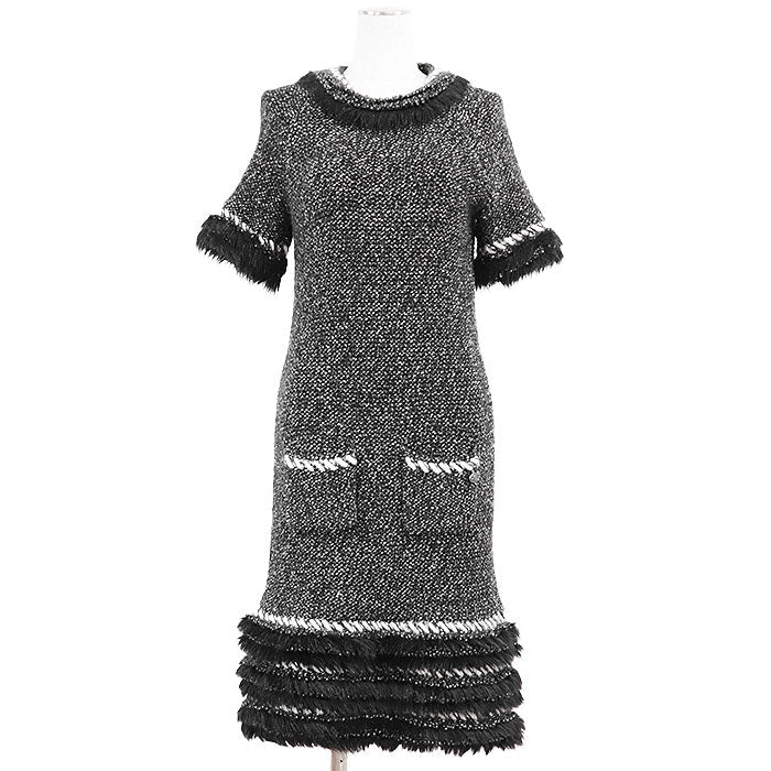 シャネル P39939 メランジニット/フェイクファー カシミヤブレンド ワンピース
