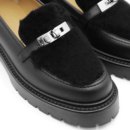 エルメス モカシンケリーバックルムートンボア36½レザーローファー