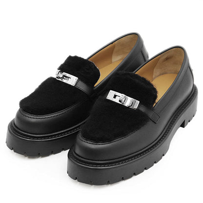 エルメス モカシンケリーバックルムートンボア36½レザーローファー