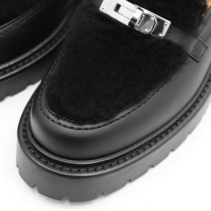 エルメス モカシンケリーバックルムートンボア36½レザーローファー