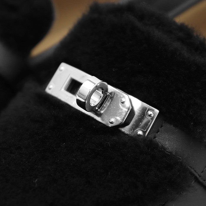 エルメス モカシンケリーバックルムートンボア36½レザーローファー