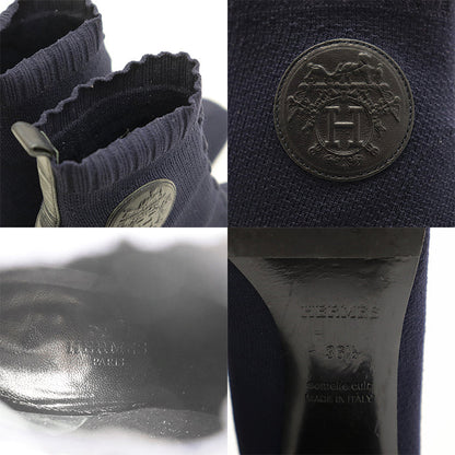 エルメス ニットHロゴレザーパッチブロックヒールブーツ
