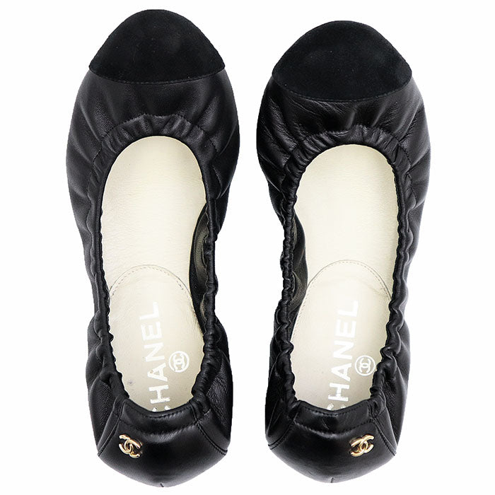 シャネル レザーバレリーナフラットシューズ