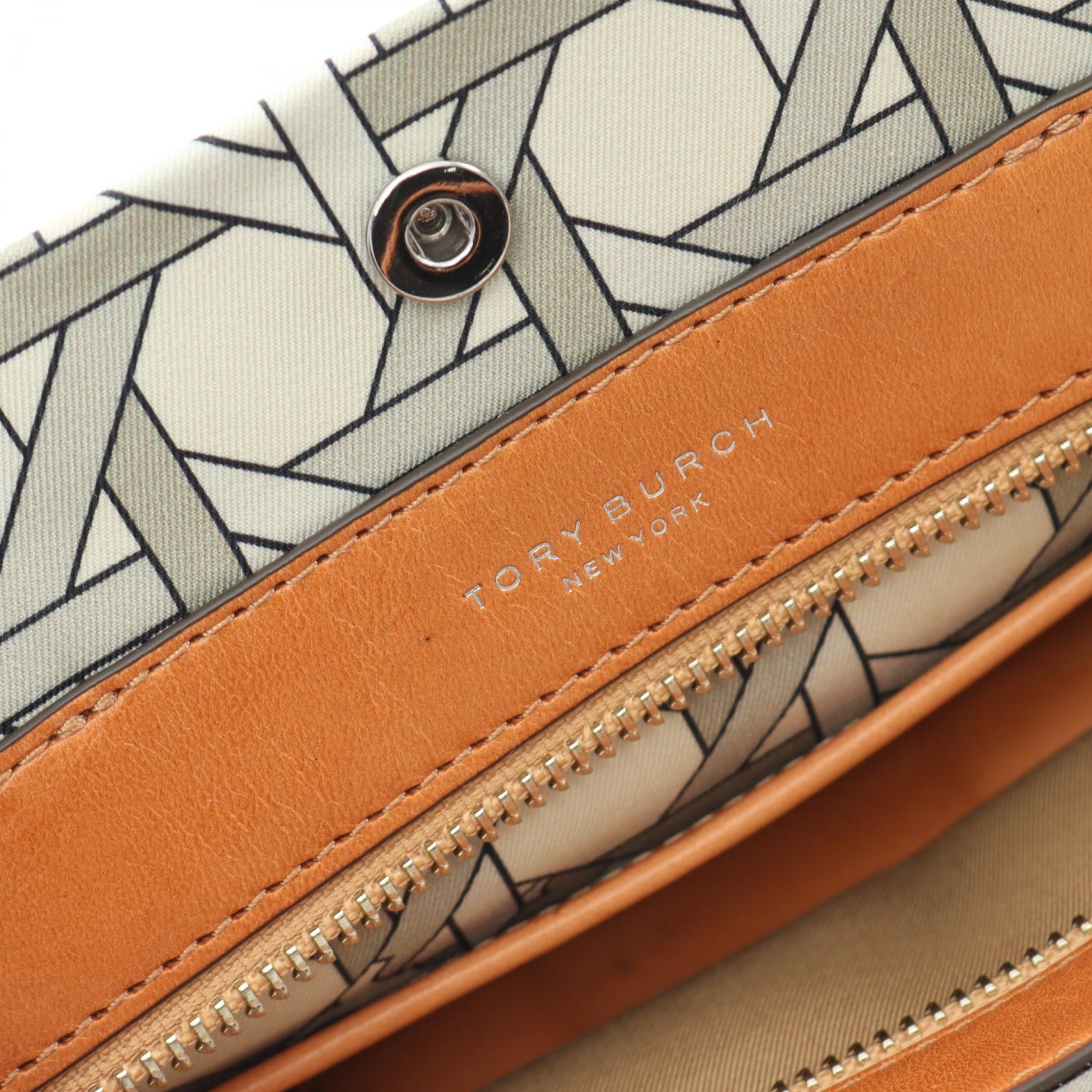 トリー バーチ バスケット ウィーブ キャンバス レザー トート バッグ