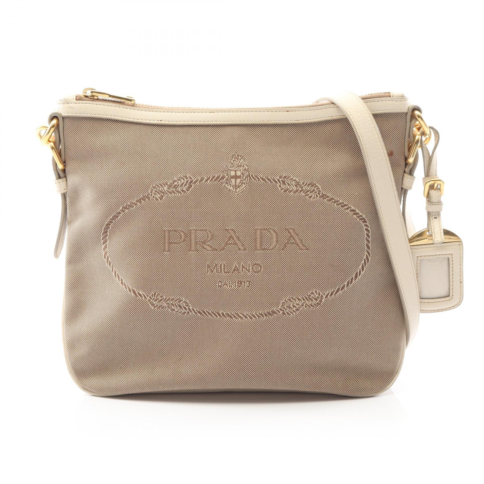 プラダ LOGO JACQUARD キャンバス レザー ショルダーバッグ