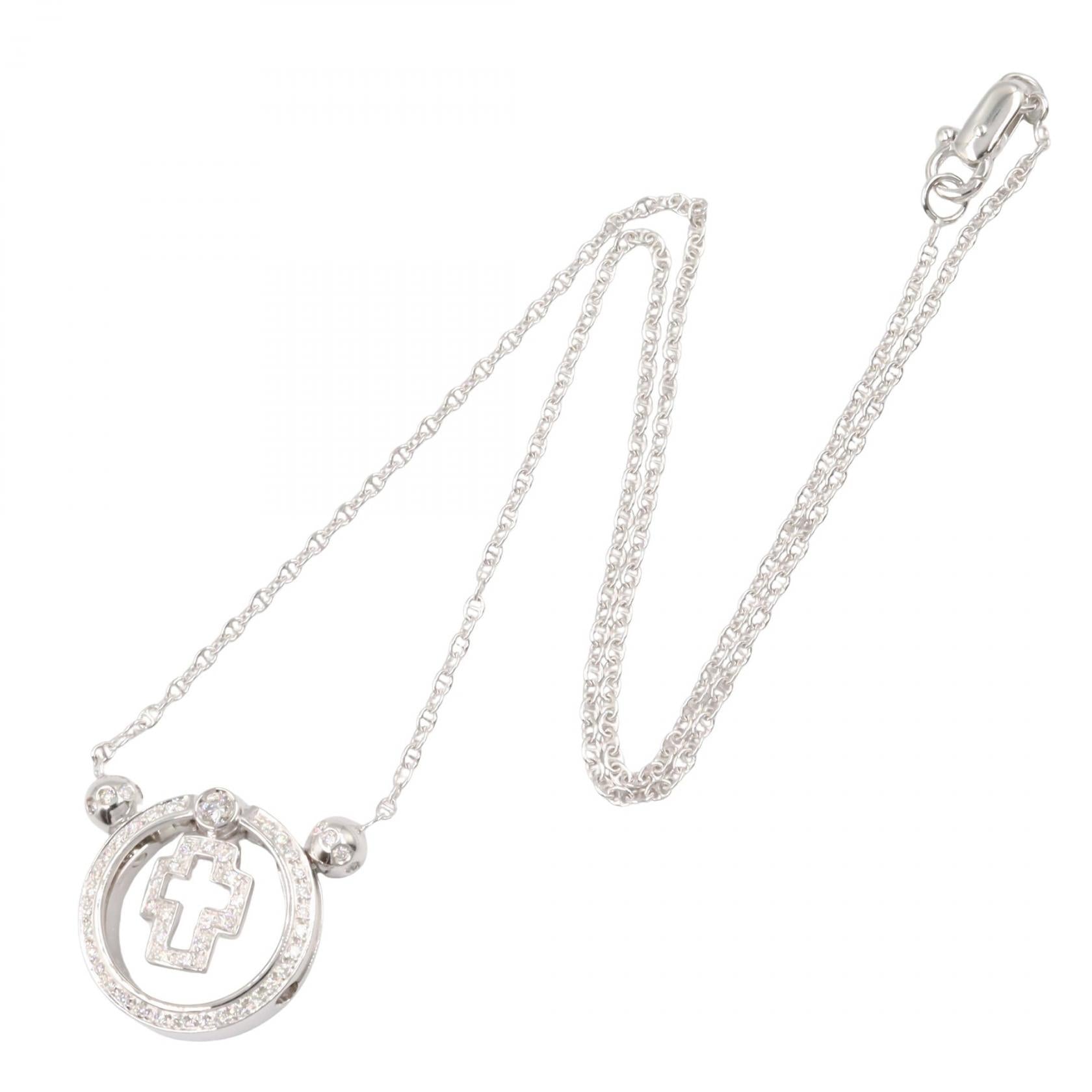 ミキモト バラカ クロス K18WG ダイヤモンド ネックレス