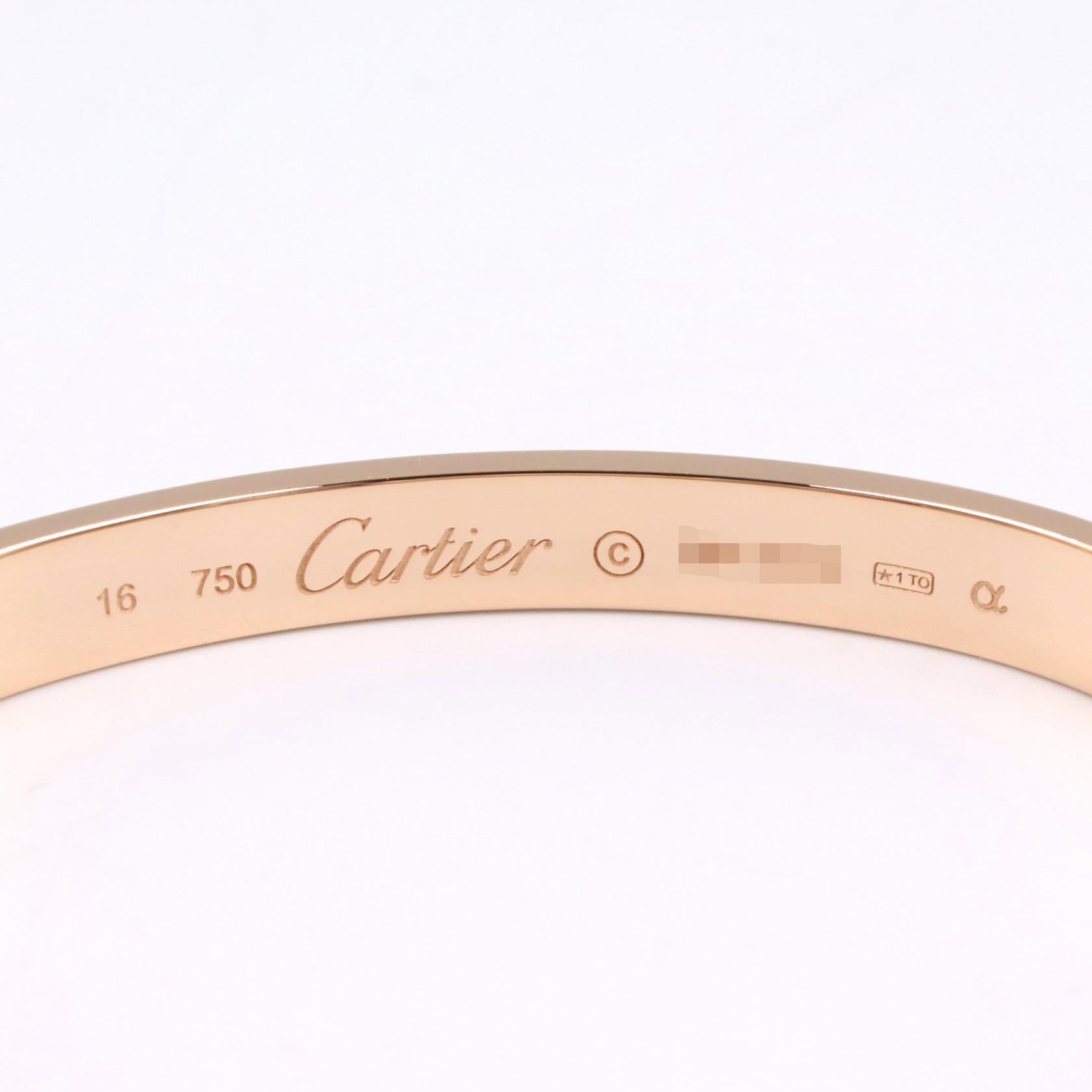 カルティエ ラブ ブレスレット Au750 ピンク ゴールド サイズ 16