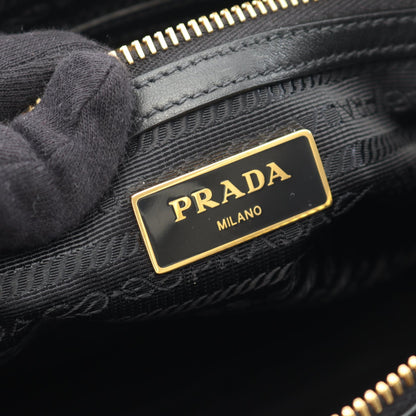 プラダ LOGO JACQUARD キャンバス レザー ハンドバッグ