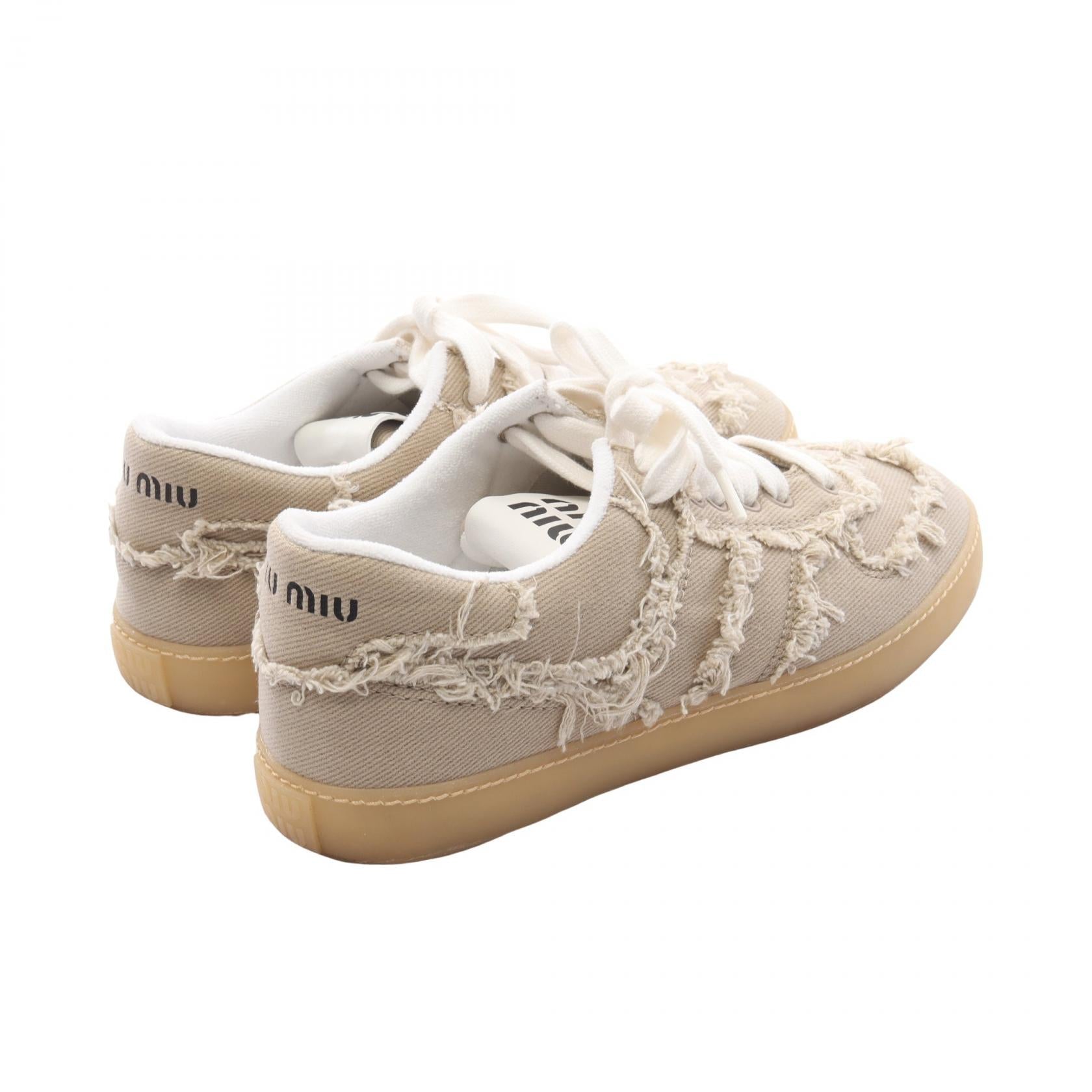 Miu Miu ウォッシュド デニム フリンジ コットン スニーカー