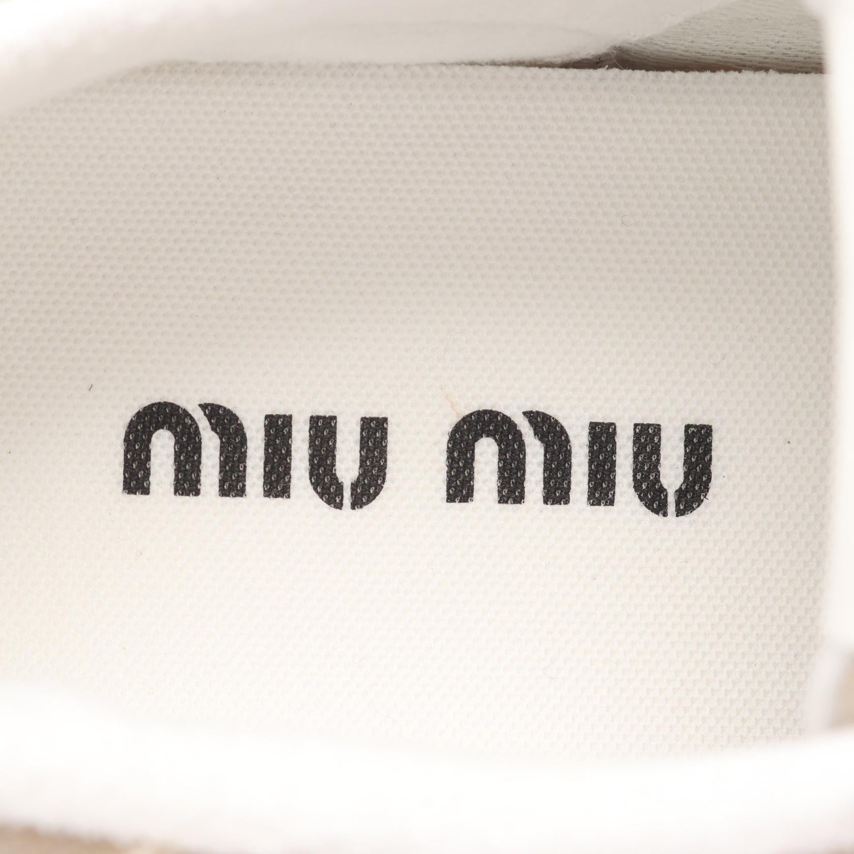 Miu Miu ウォッシュド デニム フリンジ コットン スニーカー