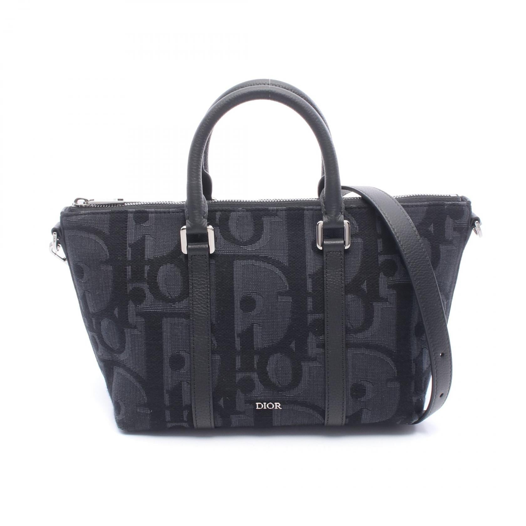 ディオール Weekender マキシオブリーク キャンバス レザー ハンドバッグ