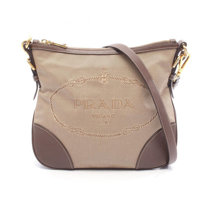 プラダ LOGO JACQUARD キャンバス レザー ショルダーバッグ