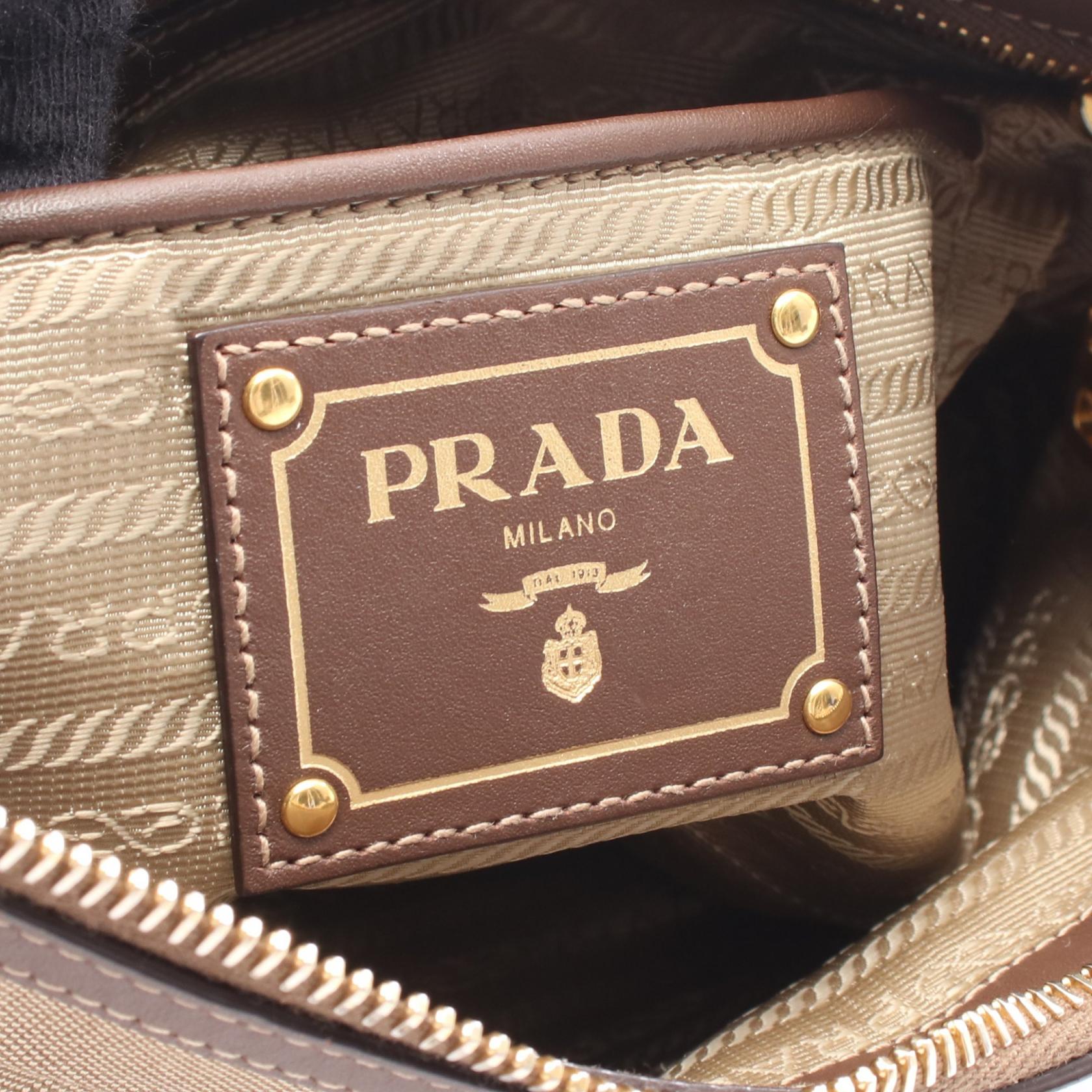 プラダ LOGO JACQUARD キャンバス レザー ショルダーバッグ