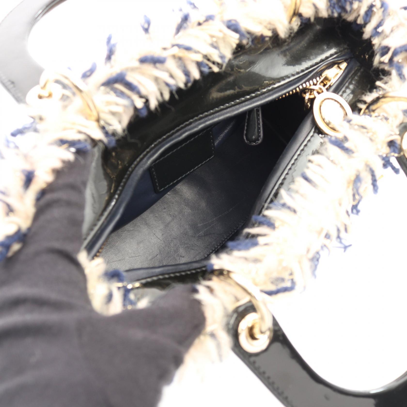 ディオール LADY DIOR ファブリック パテントレザー 2wayハンドバッグ