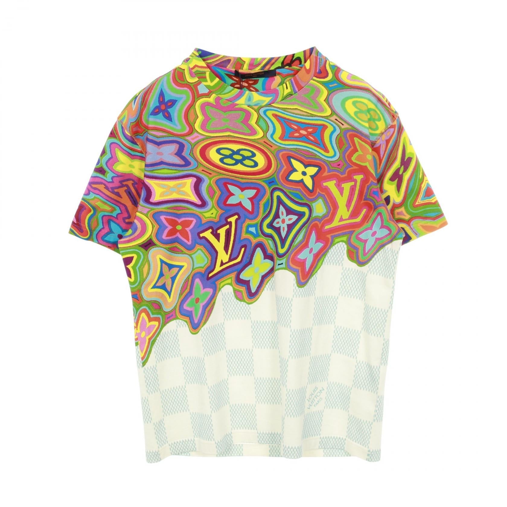 ルイヴィトン プリンテッドダミエLV コットン半袖Tシャツ