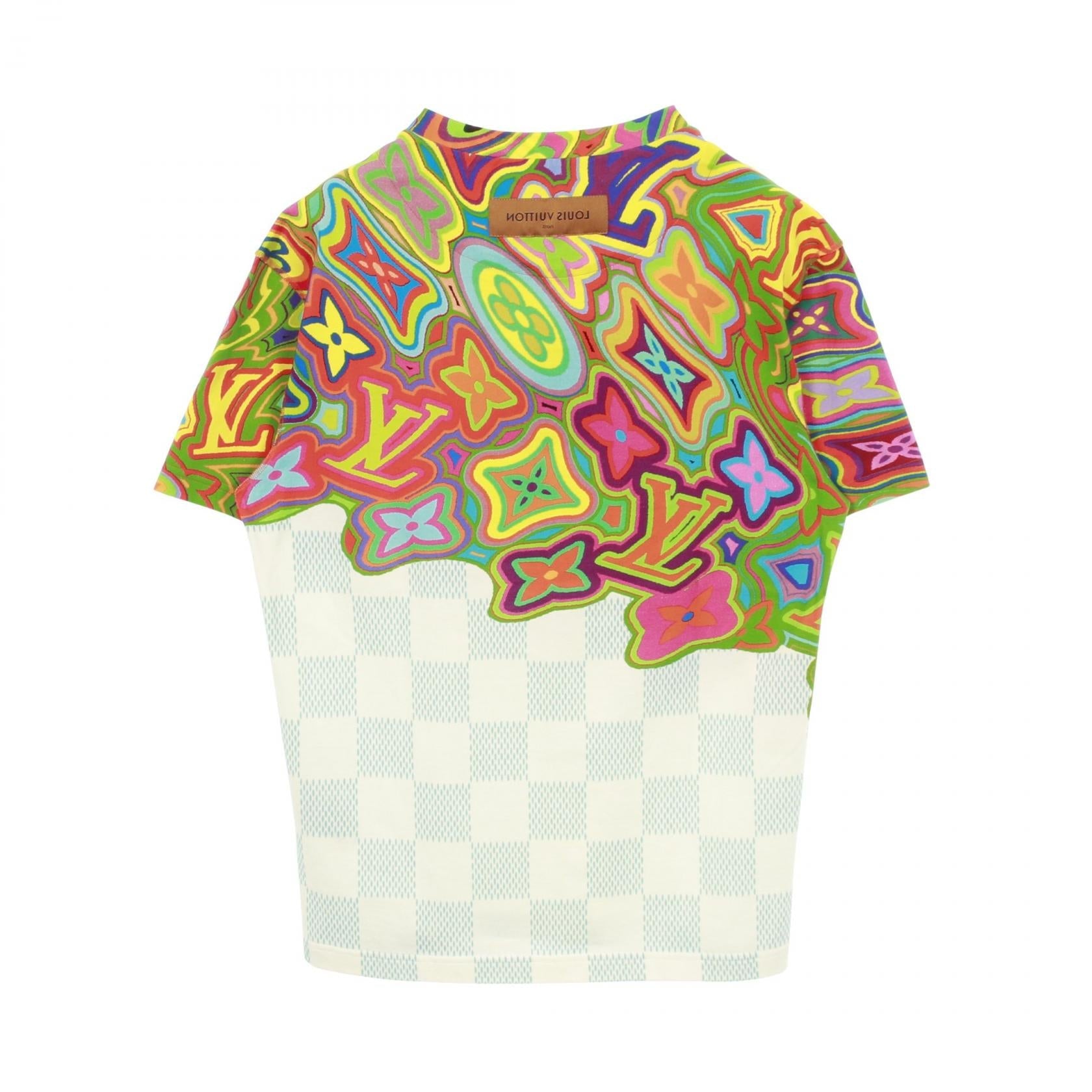 ルイヴィトン プリンテッドダミエLV コットン半袖Tシャツ