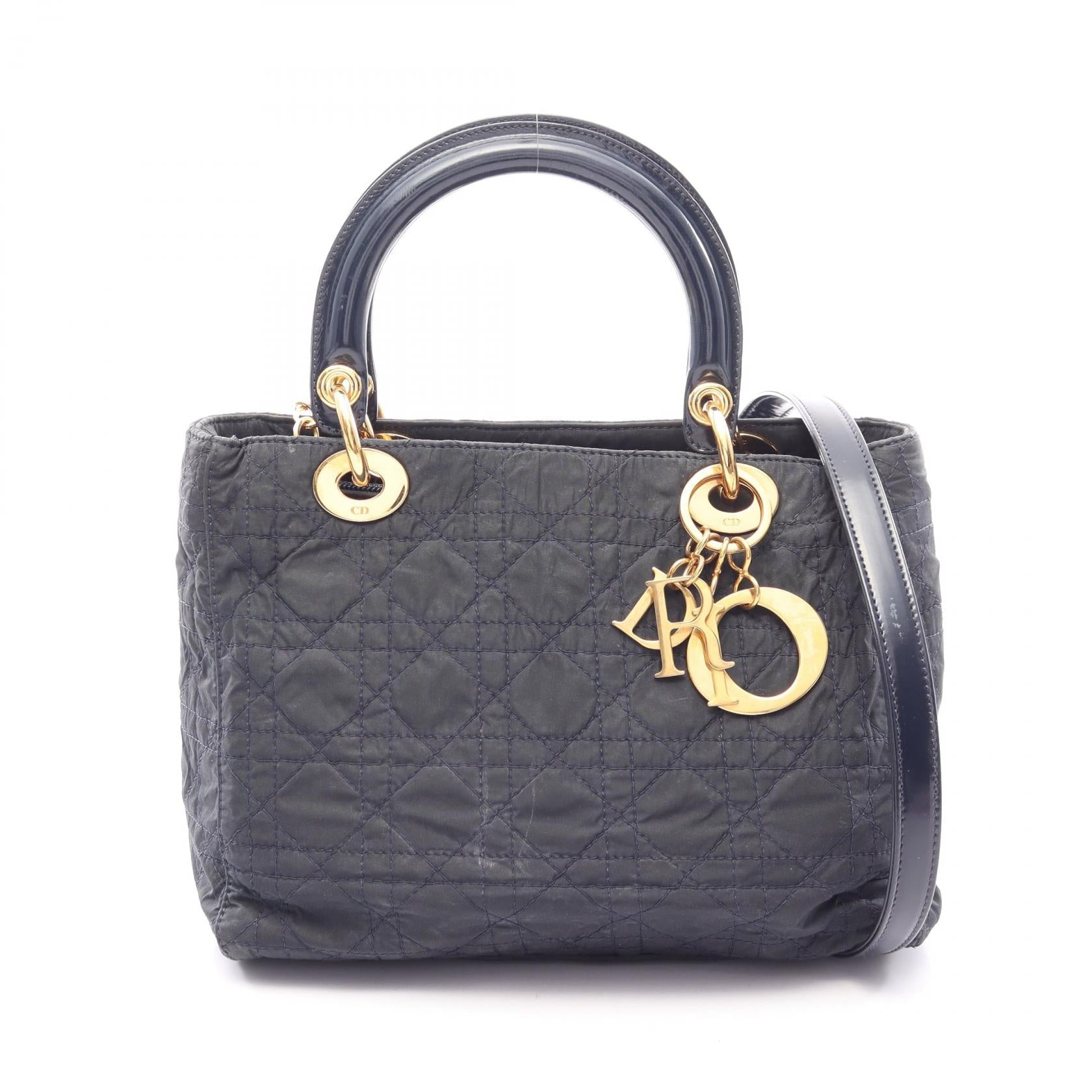 クリスチャンディオール LADY DIOR ナイロン パテントレザー 2WAYハンドバッグ