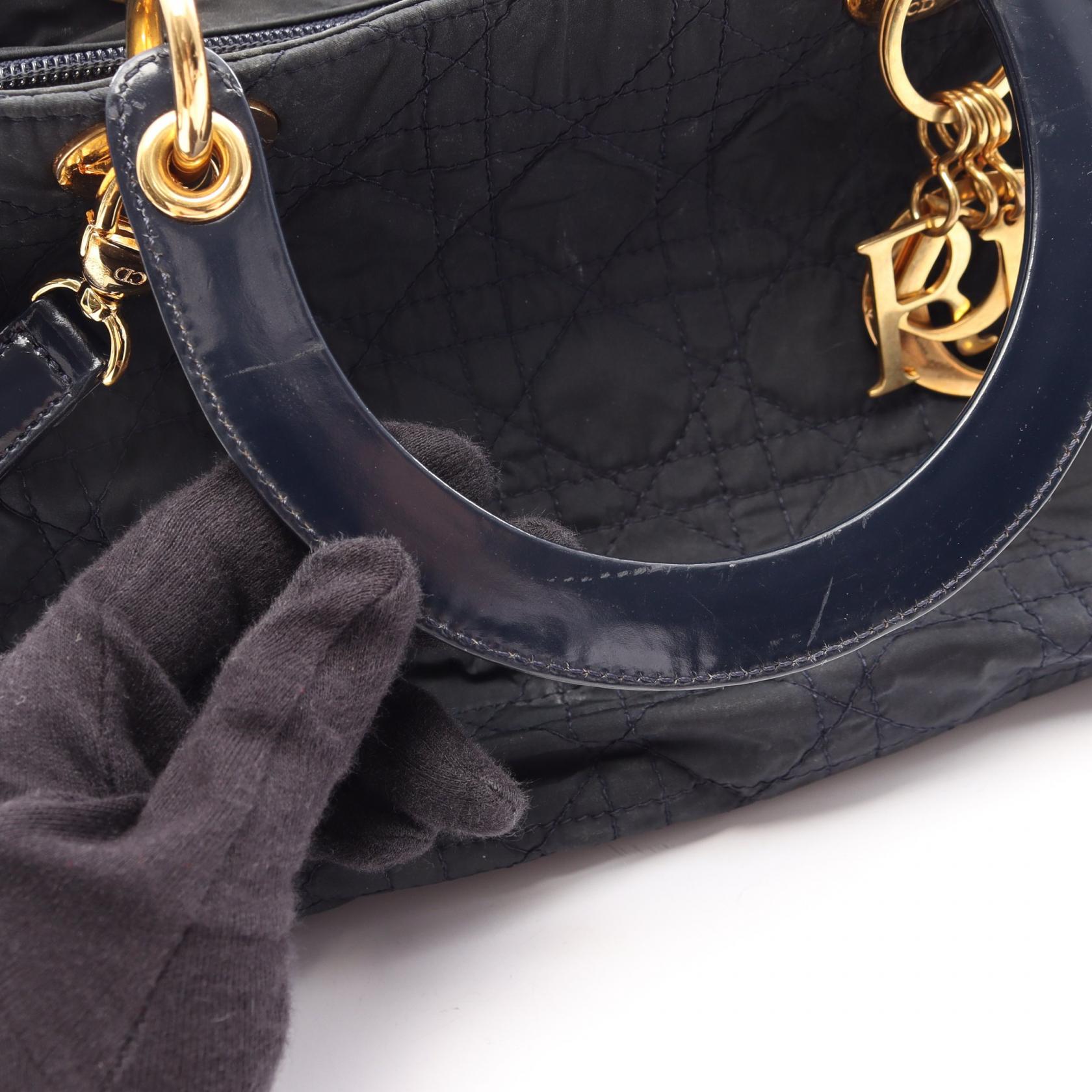 クリスチャンディオール LADY DIOR ナイロン パテントレザー 2WAYハンドバッグ