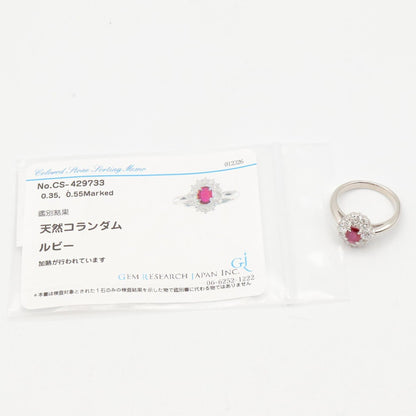 ジュエリー Pt900 エメラルドカットルビー ダイヤモンド リング