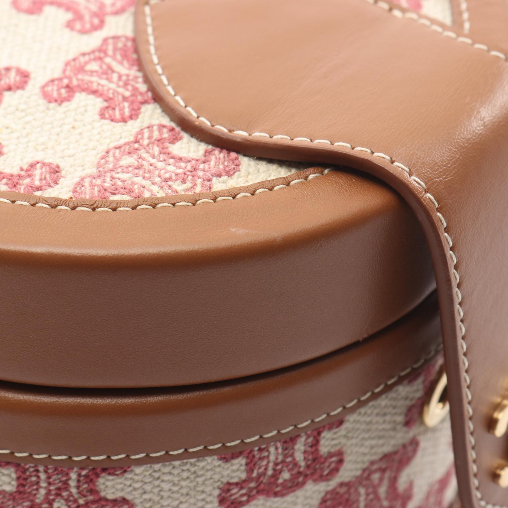 セリーヌ SMALL TAMBOUR トリオンフ キャンバス レザー ショルダーバッグ