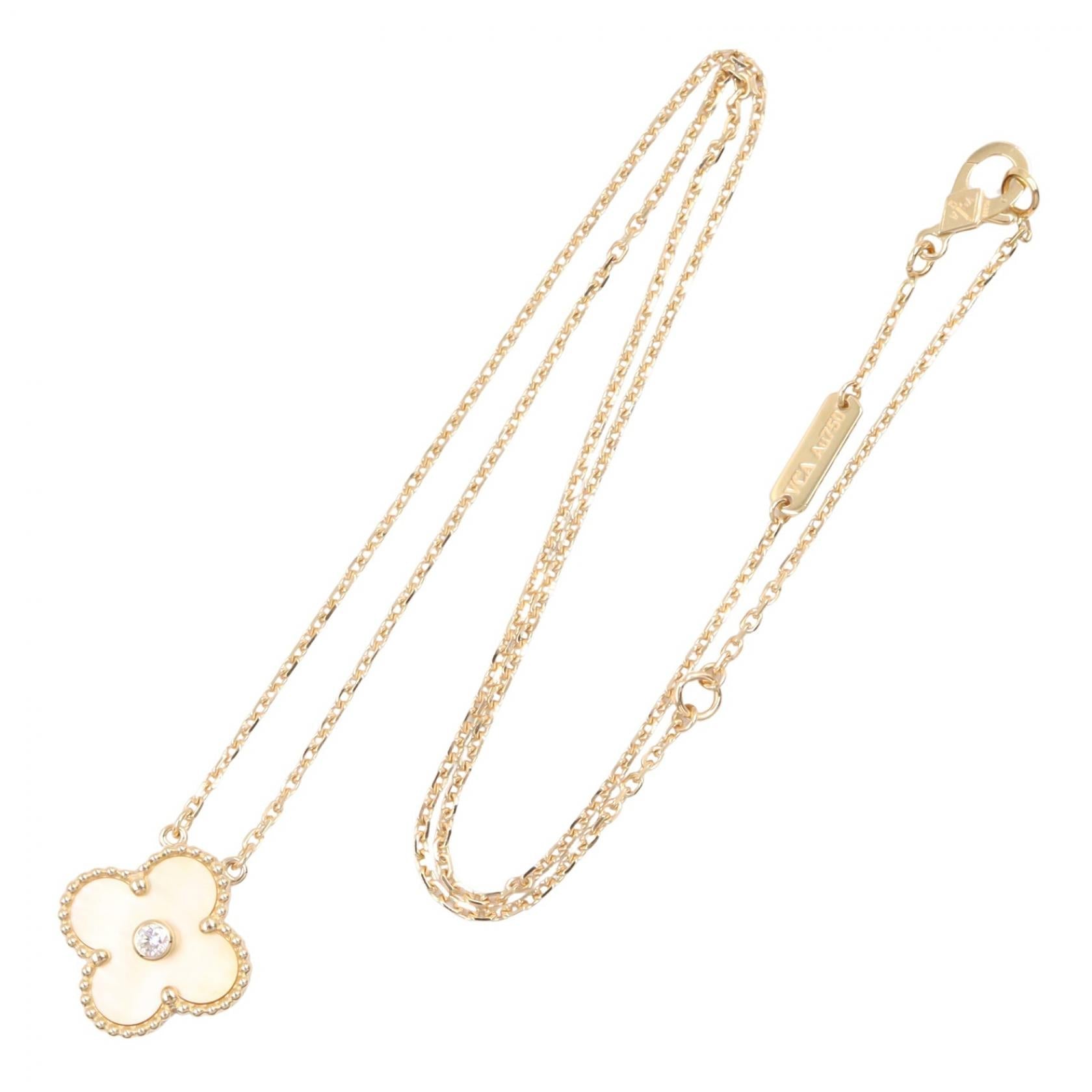ヴァンクリーフ＆アーペル ヴィンテージアルハンブラ Au750 ダイヤモンド ゴールドマザーオブパール ネックレス