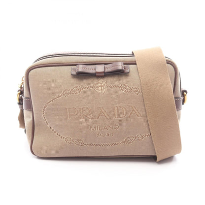 プラダ LOGO JACQUARD レザーキャンバスショルダーバッグ