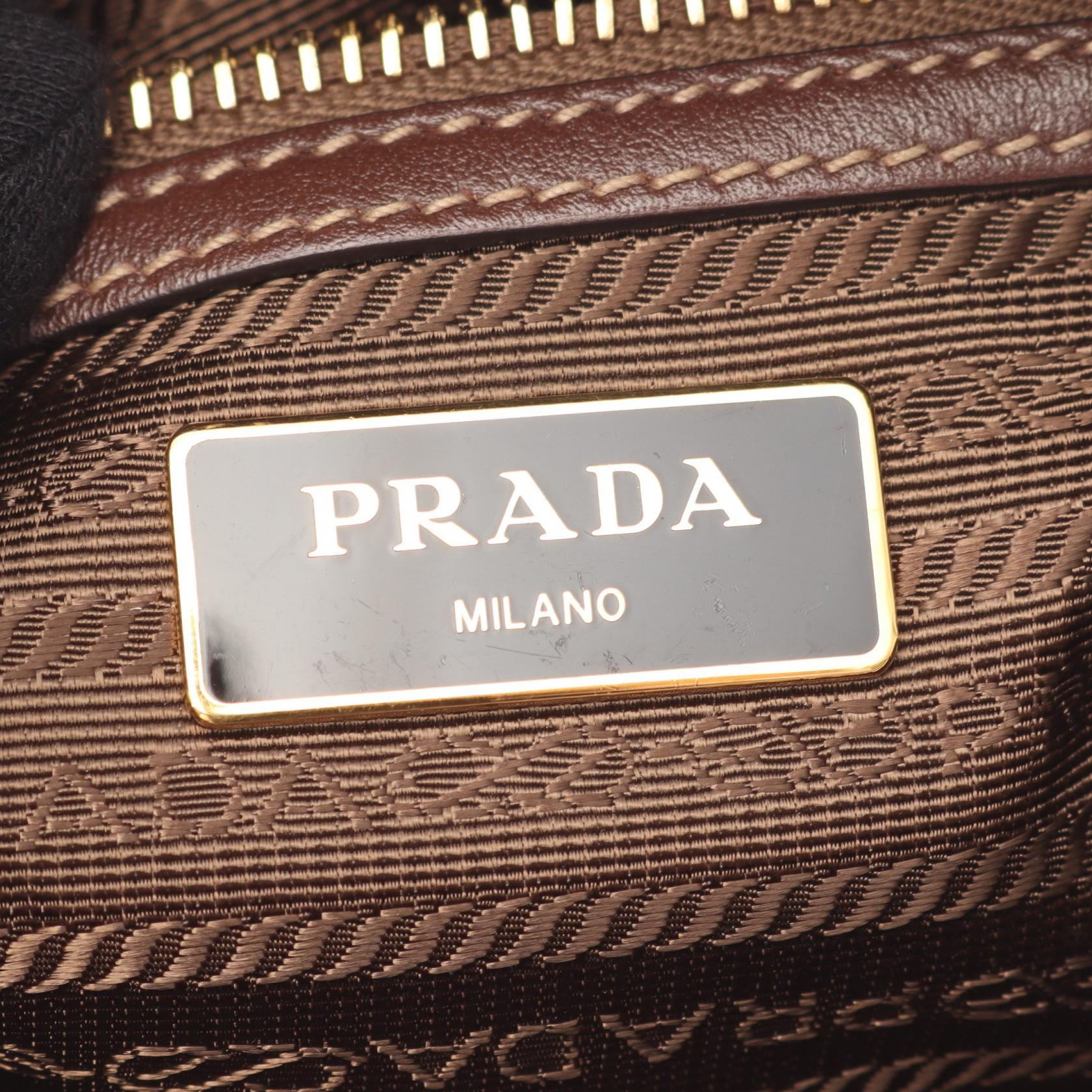 プラダ LOGO JACQUARD レザーキャンバスショルダーバッグ
