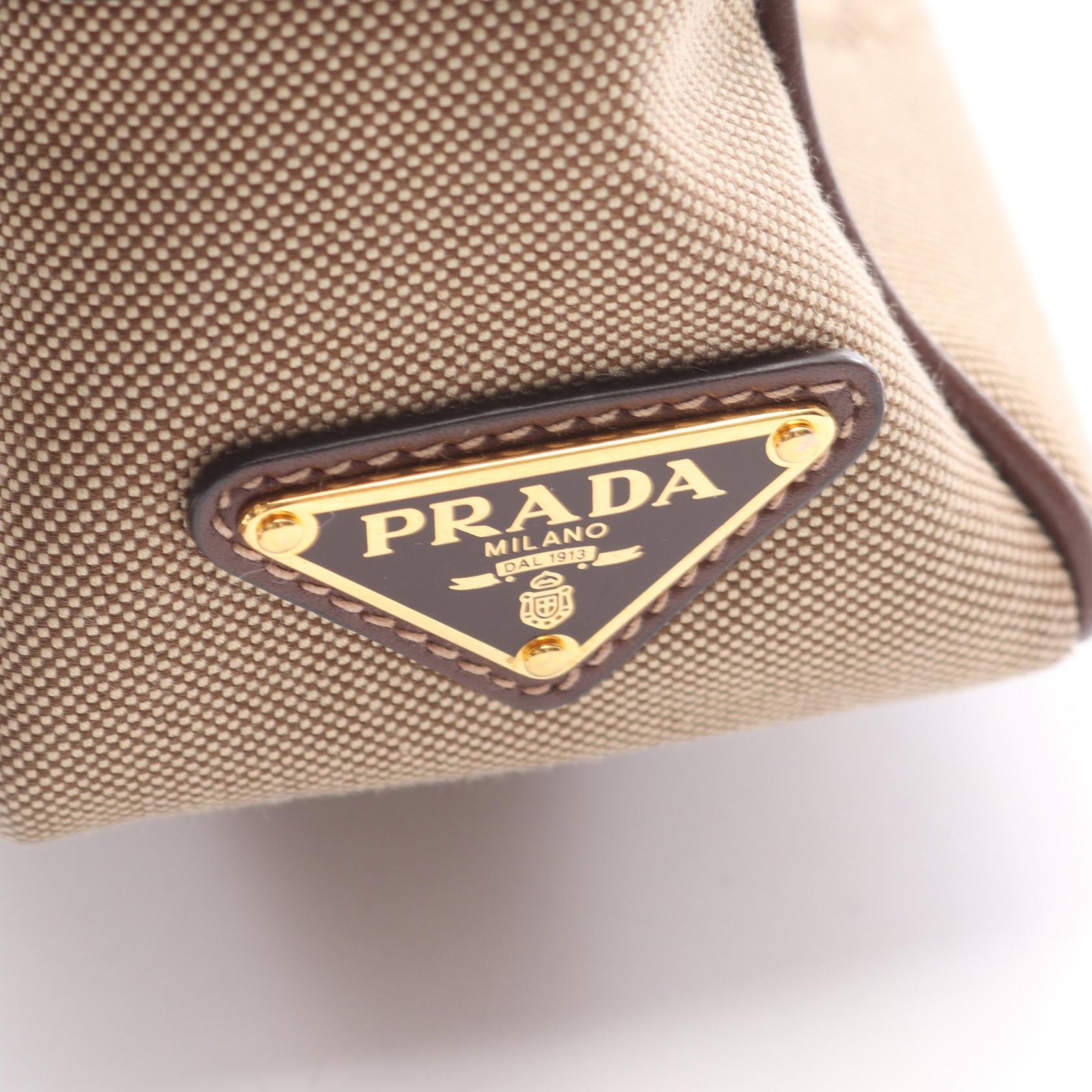 プラダ LOGO JACQUARD レザーキャンバスショルダーバッグ