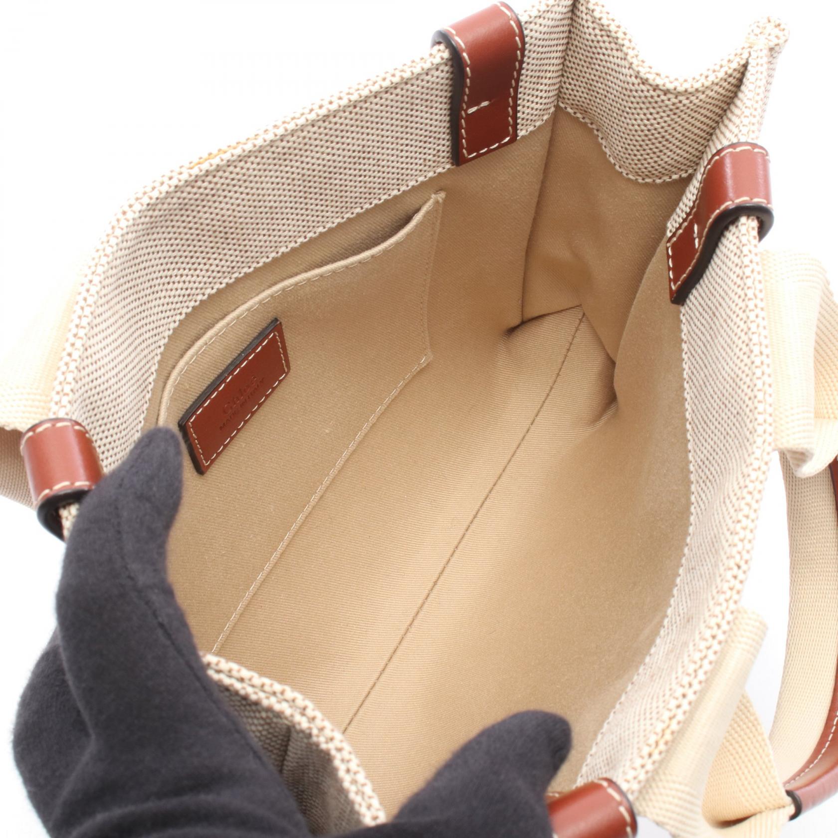 クロエ WOODY レザーキャンバス ハンドバッグ