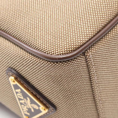 プラダ LOGO JACQUARD キャンバス レザー ショルダーバッグ