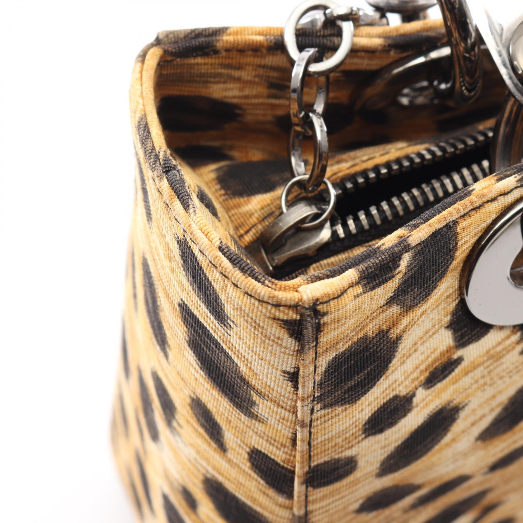ディオール LADY DIOR レオパード キャンバス2wayハンドバッグ