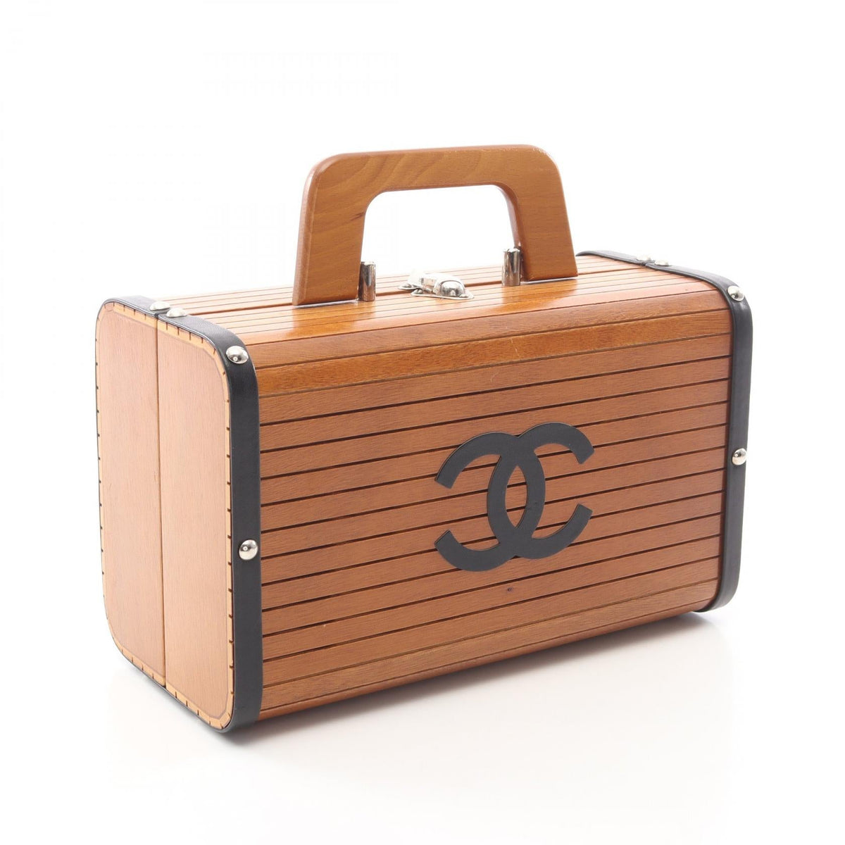 シャネル ココマーク レザー ウッド ハンドバッグ