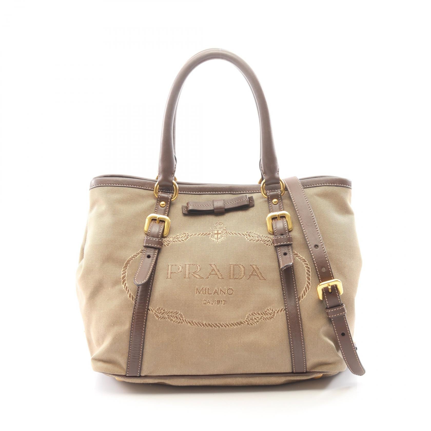 プラダ LOGO JACQUARD キャンバス レザー2WAYトートバッグ