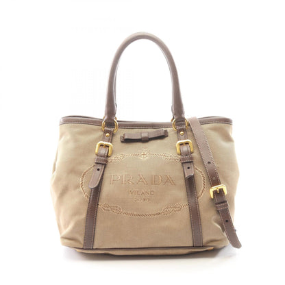プラダ LOGO JACQUARD キャンバス レザー2WAYトートバッグ