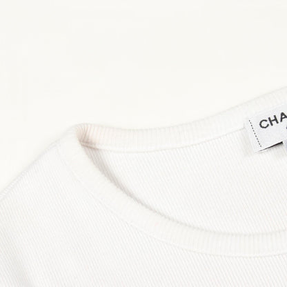 シャネル ロゴ ビジュー刺繍 コットンTシャツ