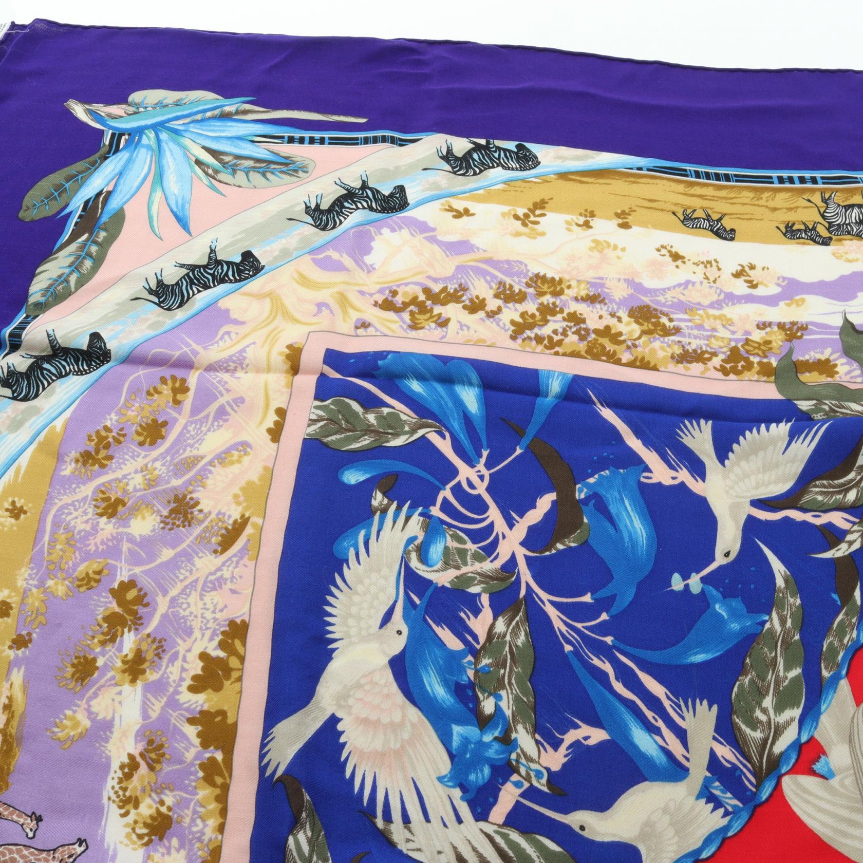 エルメス カレジェアン カレ140 TROPIQUES シルク カシミヤ スカーフ