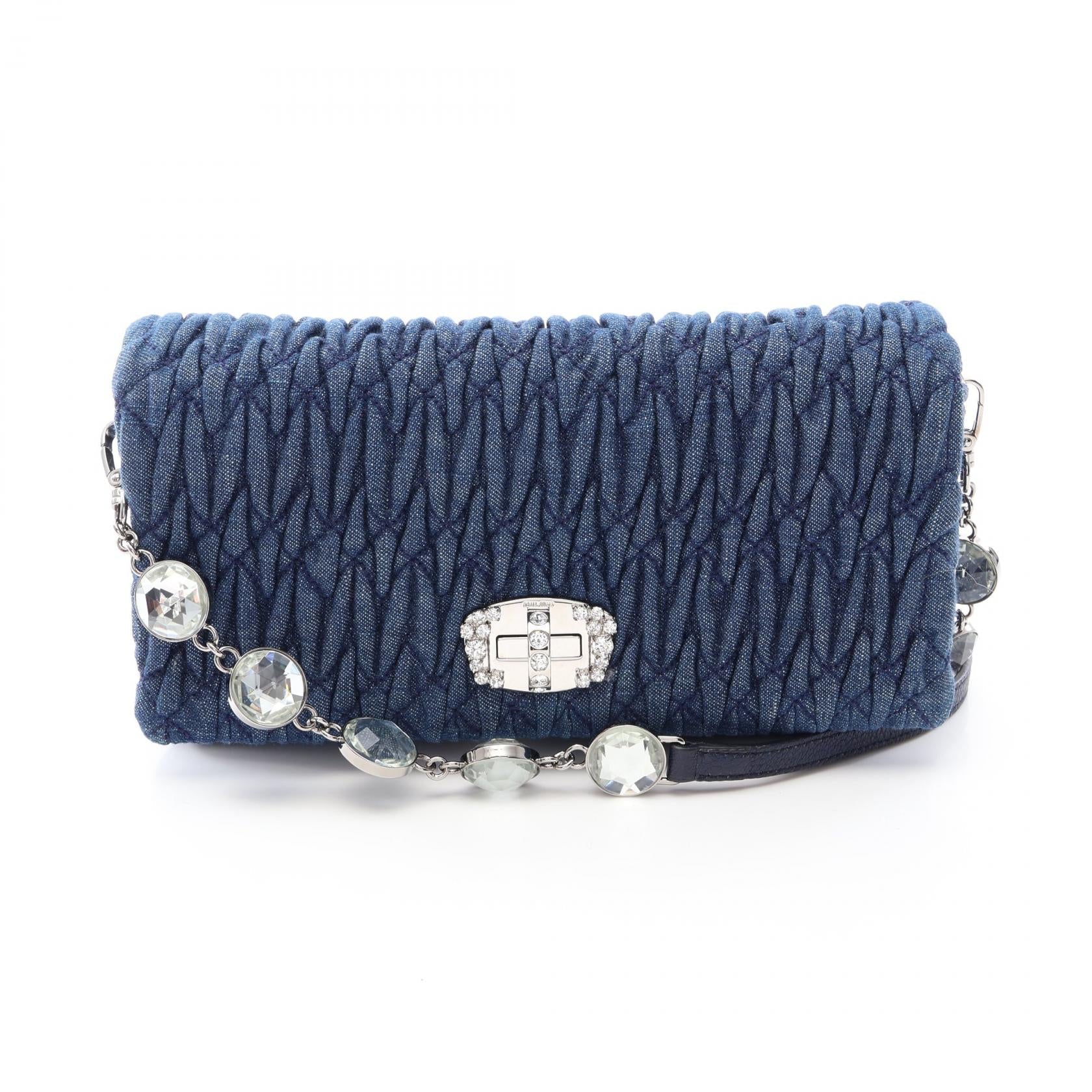 ミュウミュウ DENIM CRYSTAL レザーショルダーバッグ
