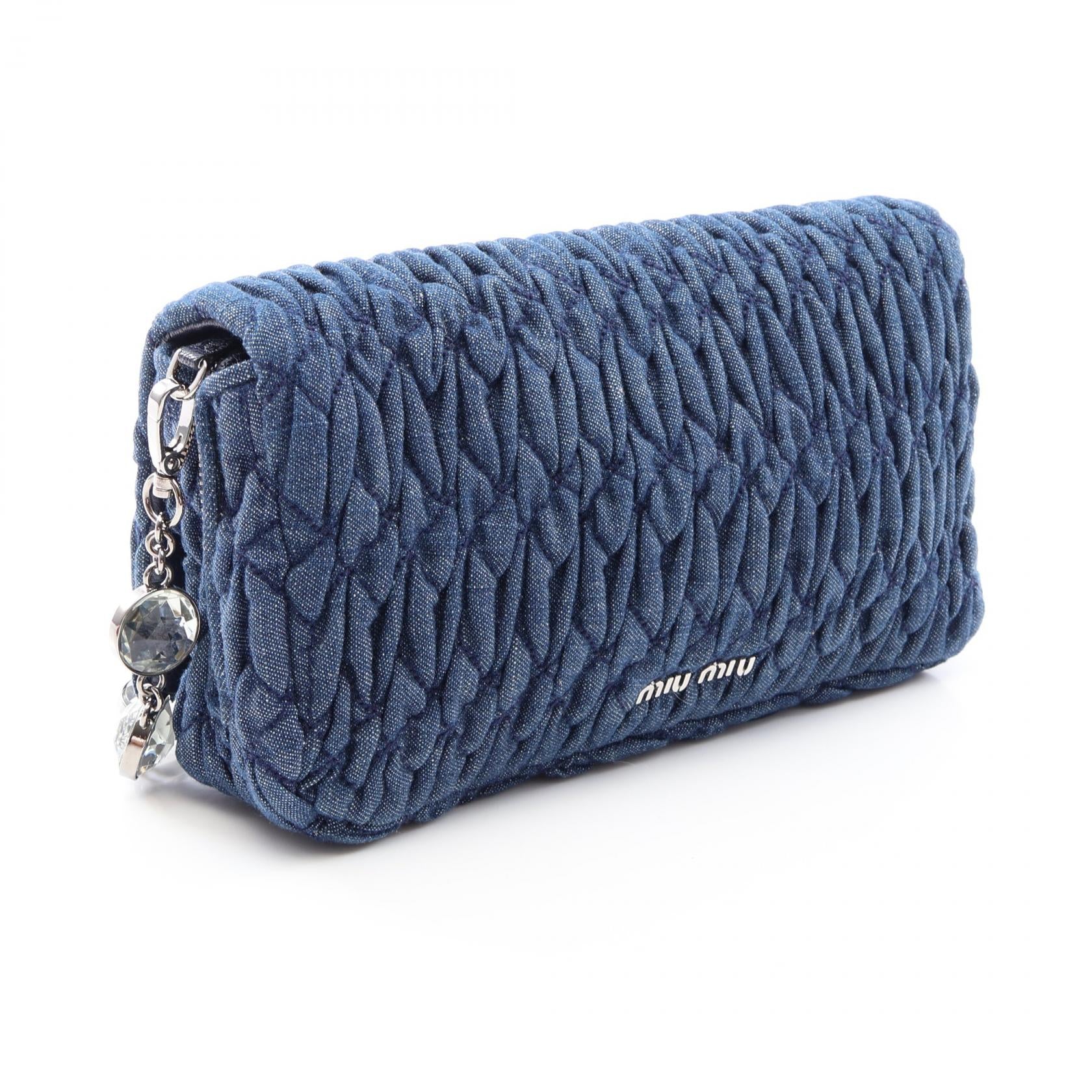 ミュウミュウ DENIM CRYSTAL レザーショルダーバッグ