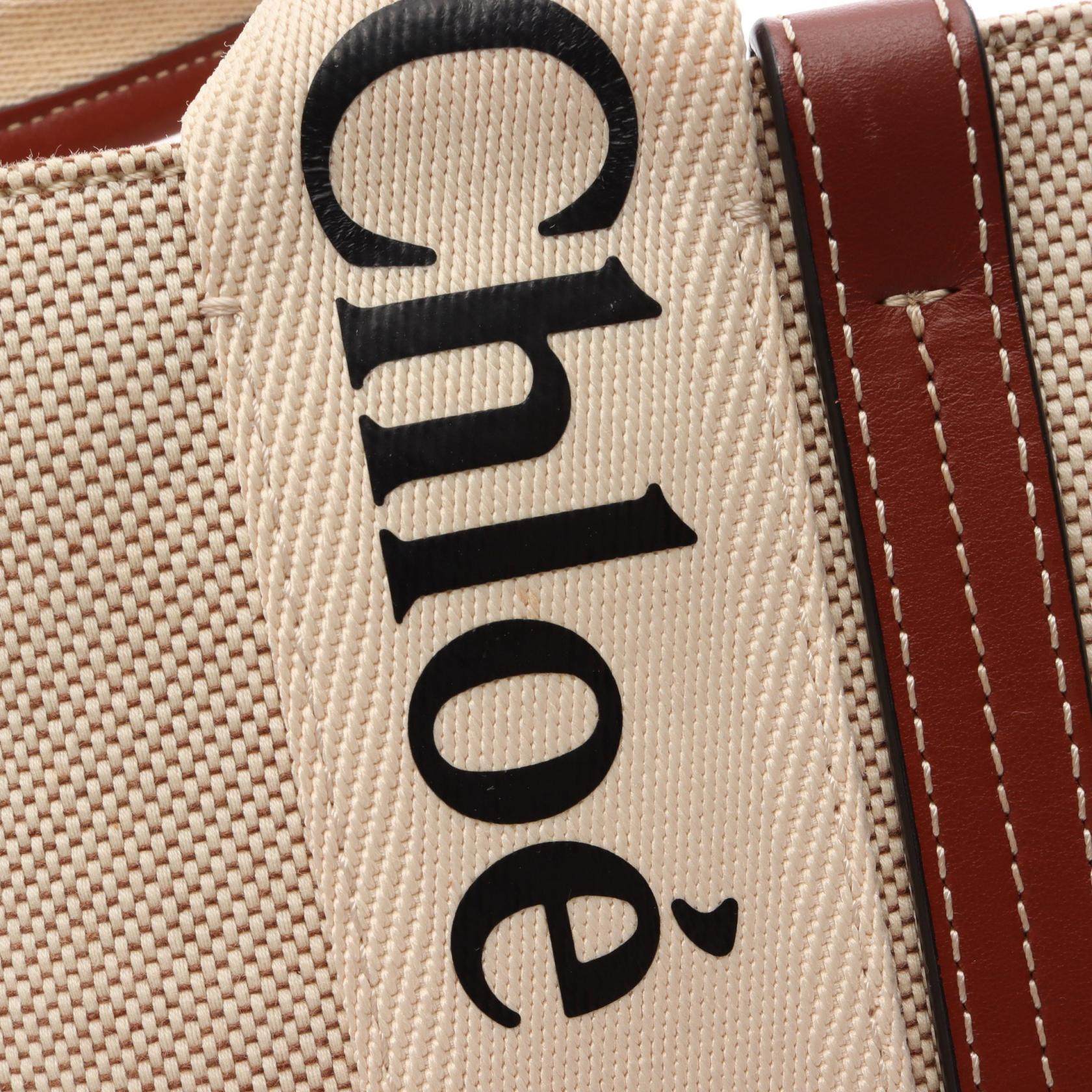 クロエ WOODY スモールトートバッグ キャンバス レザー
