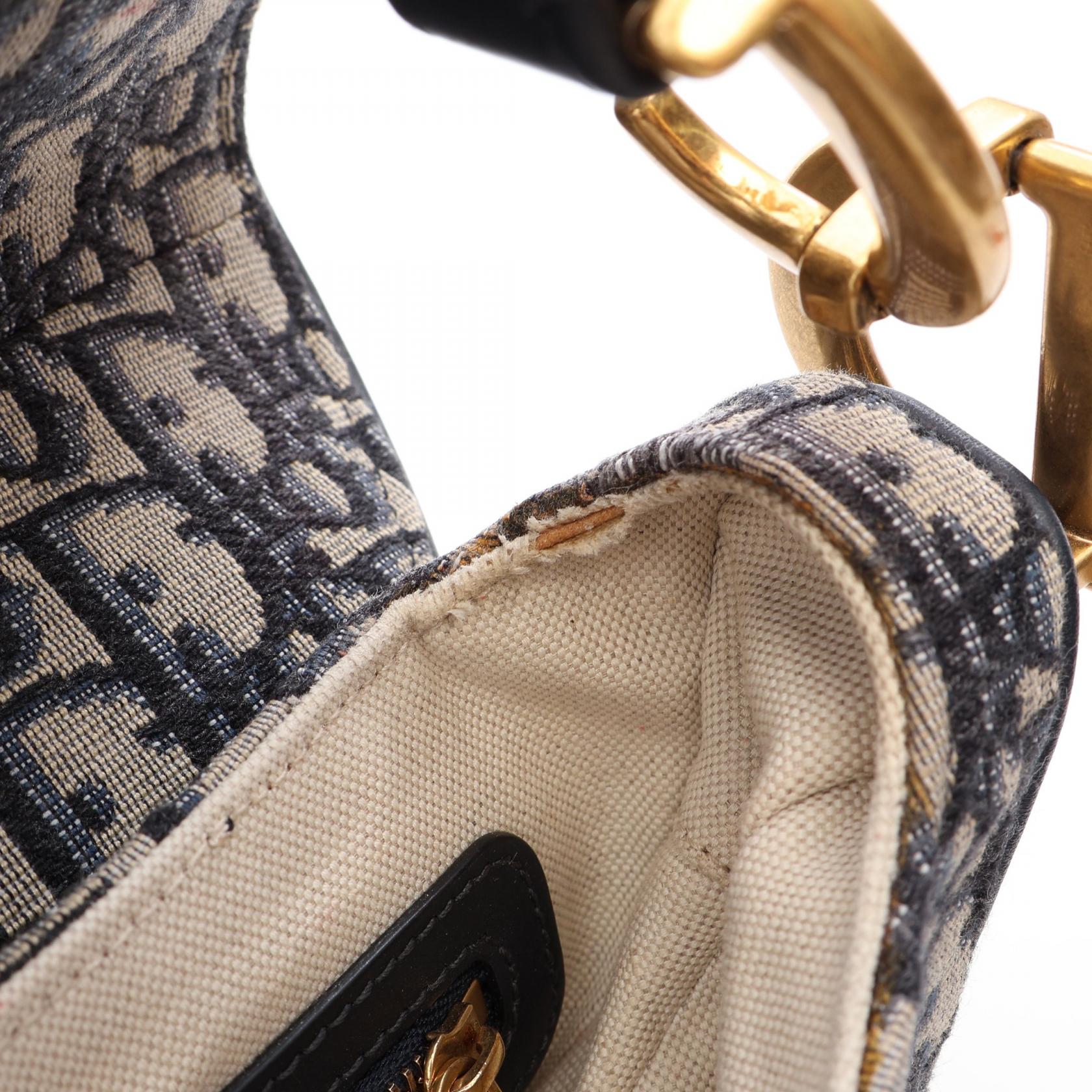 ディオール SADDLE オブリーク キャンバス レザー ハンドバッグ