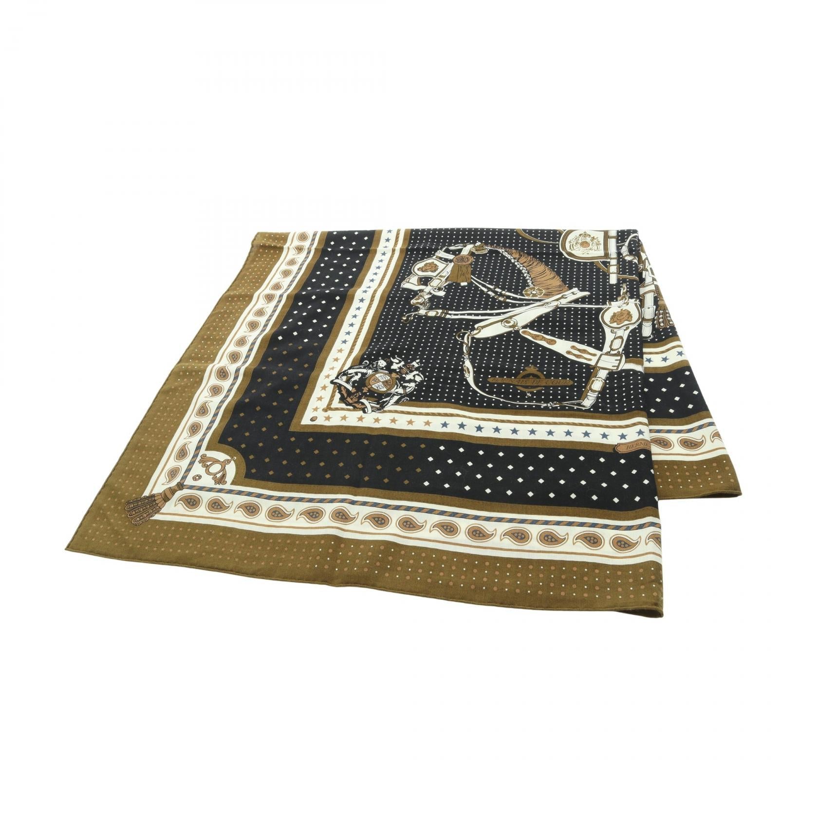 エルメス カレジェアン140 HARNAIS DE COUR Bandana シルクカシミヤスカーフ
