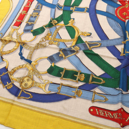 エルメス カレジェアン カレ140 CAVALCADOUR シルクカシミヤスカーフ
