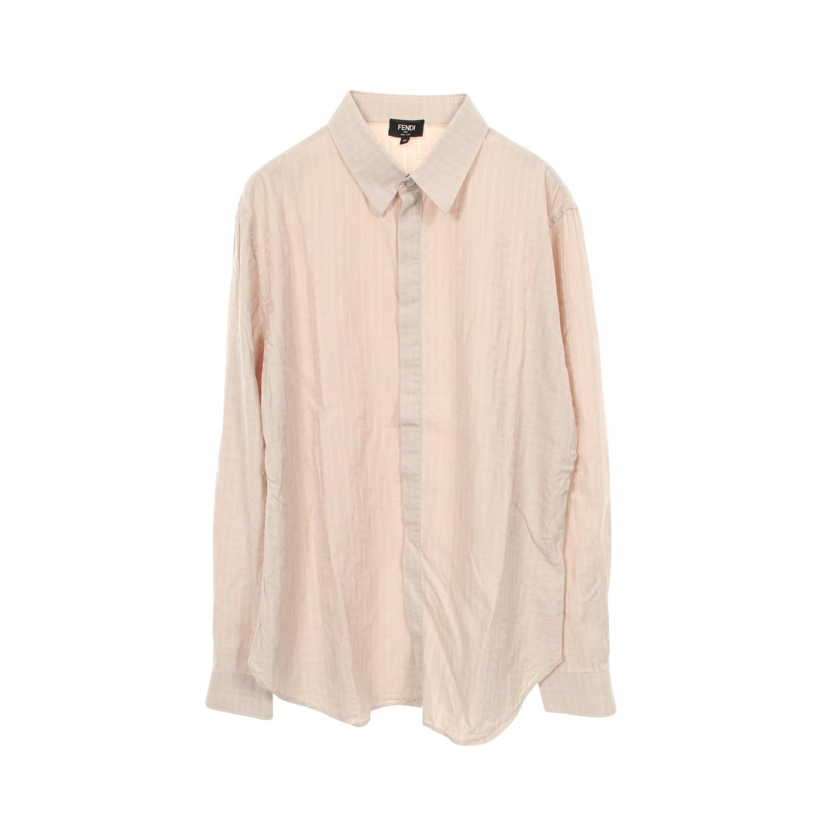 Fendi FENDI Men’s Beige Cotton Zucca FF Monogram Long-Sleeve Top (Pre-Owned) Textile Tops