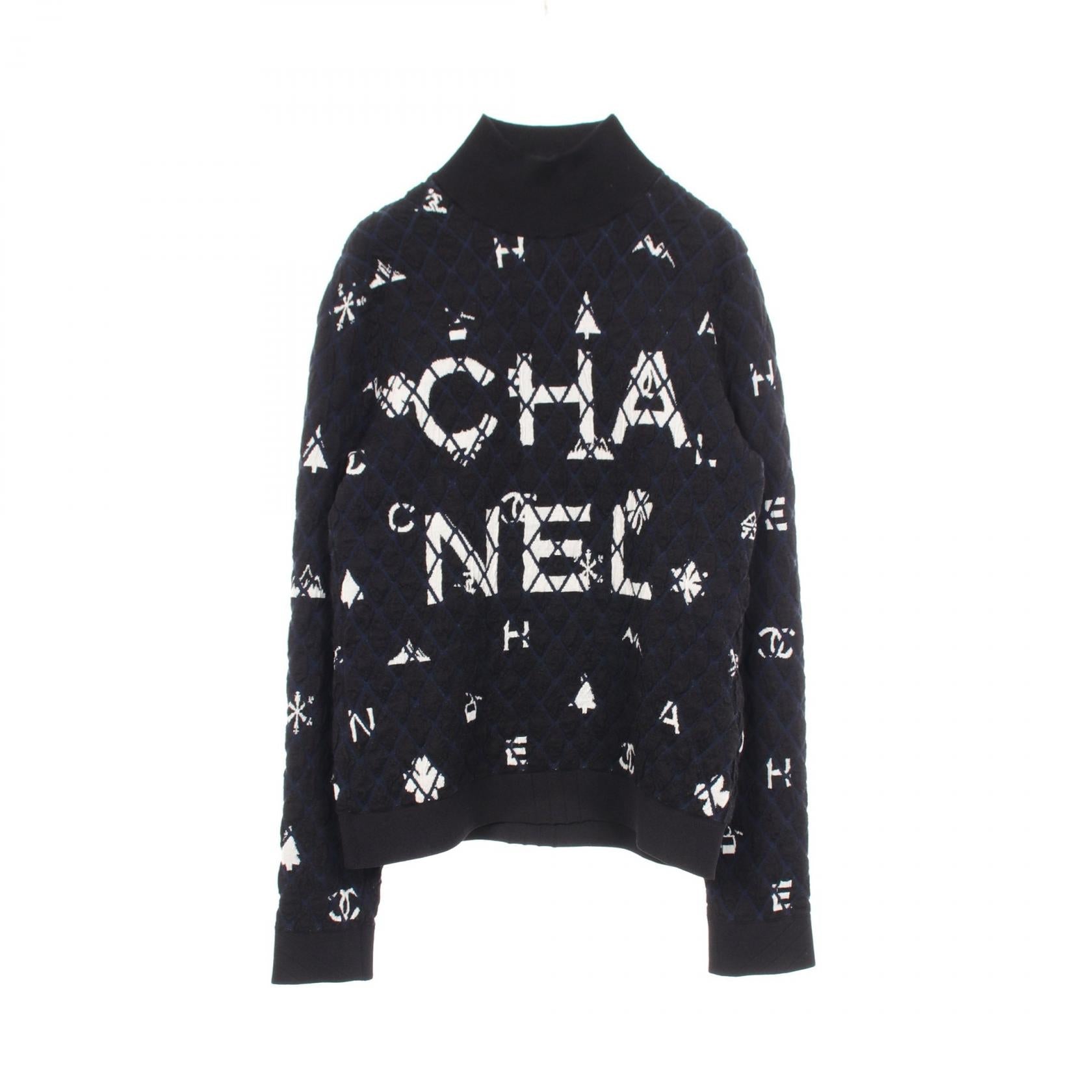 シャネル ロゴ チェック カシミヤ ウール ハイネックニット