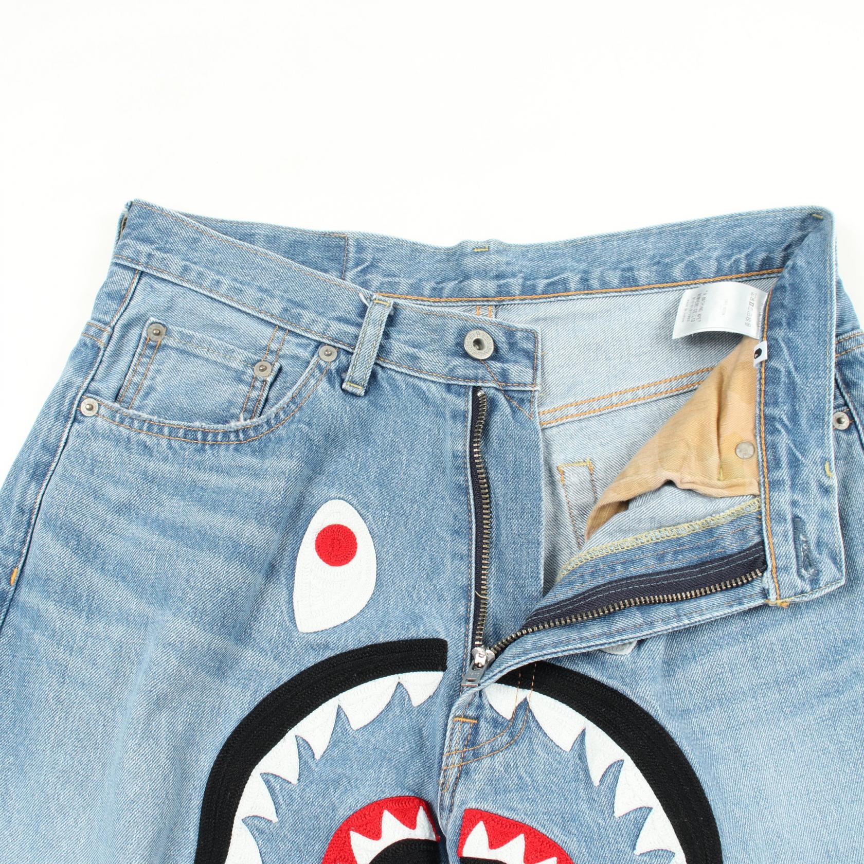 アベイシングエイプ Shark Loose Fit コットンデニムパンツ