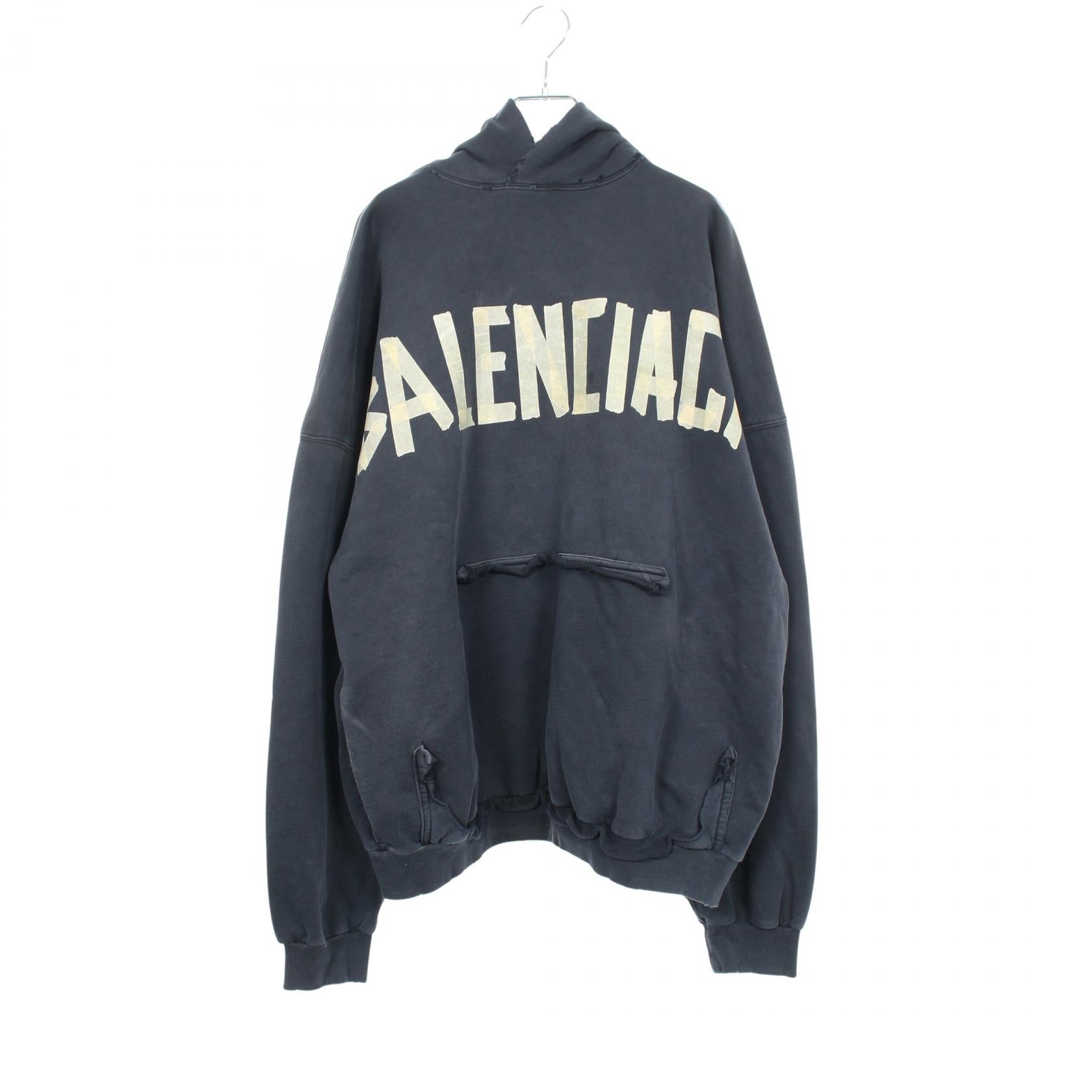 バレンシアガ TAPE TYPE RIPPED POCKET HOODIE コットンパーカー